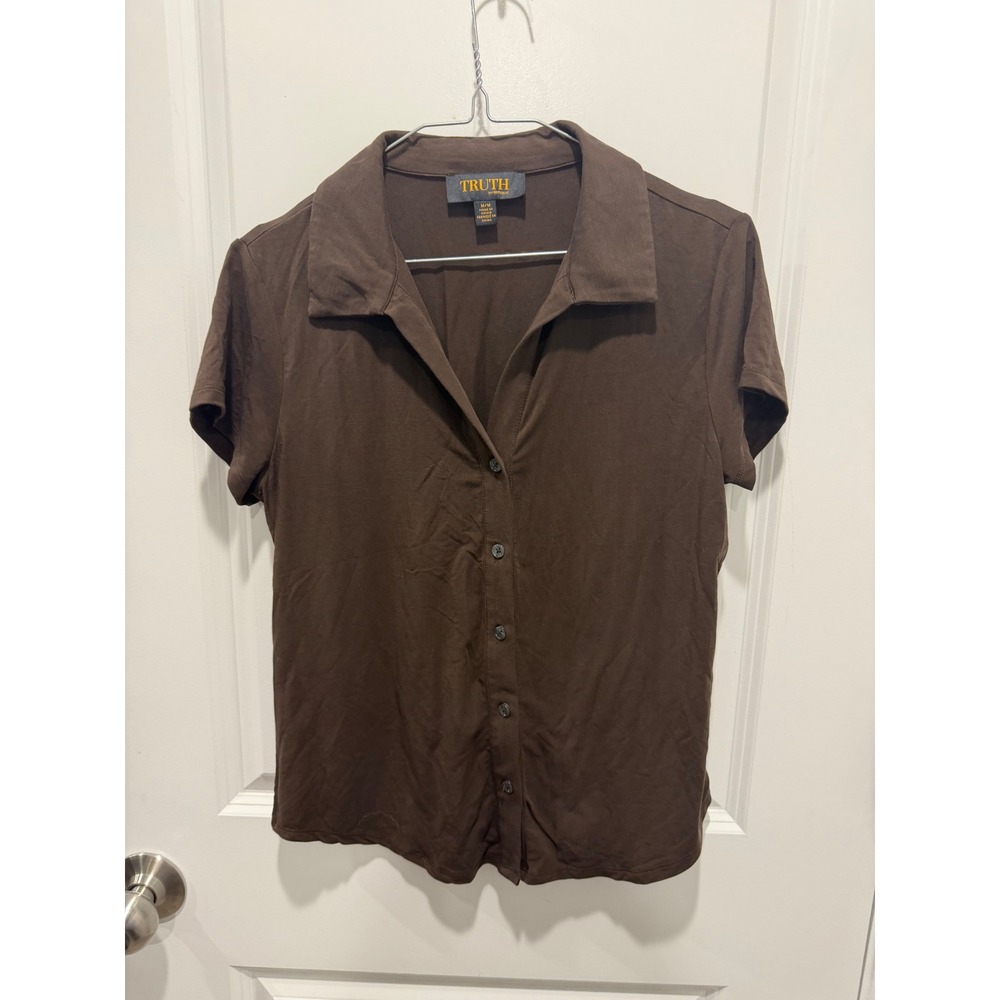 Truth by Republic Womens Button Up Shirt Lyocell Spandex Brown Medium